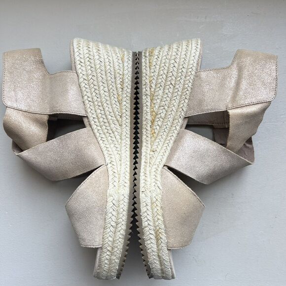 Eileen Fisher Metallic Nude Tan Leather Espadrille Wedge Crossover Sandal US 10 - Picture 6 of 16